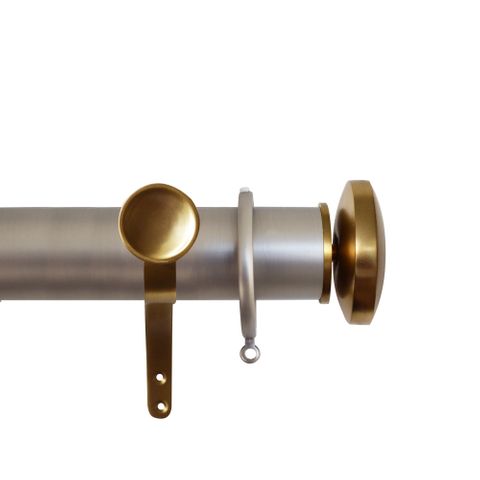 Esquire 50mm Brushed Nickel & Brushed Gold Pole Set With Curved Disc Finials & Decorative Brackets