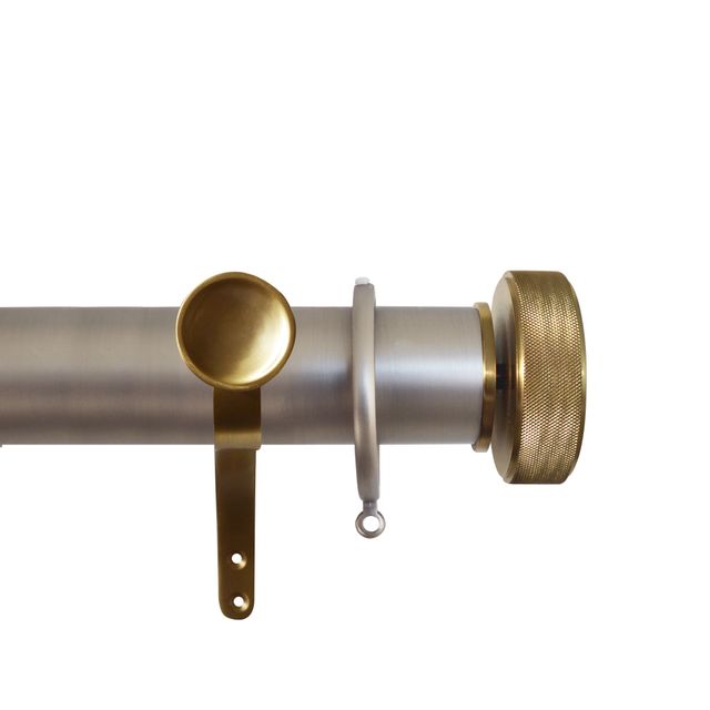 Esquire 50mm Brushed Nickel & Brushed Gold Pole Set With Etched Disc Finials & Decorative Brackets
