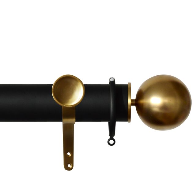 Esquire 50mm Carbon Black & Brushed Gold Pole Set With Sphere Finials & Decorative Brackets