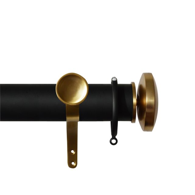 Esquire 50mm Carbon Black & Brushed Gold Pole Set With Curved Disc Finials & Decorative Brackets