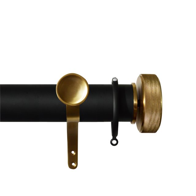 Esquire 50mm Carbon Black & Brushed Gold Pole Set With Etched Disc Finials & Decorative Brackets