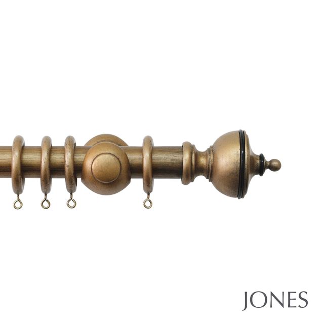 Jones  Handcrafted Cathedral 30mm Antique Gold Pole Set with Exeter Finials