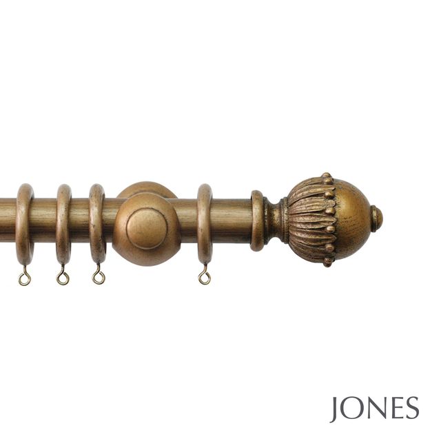 Jones  Handcrafted Cathedral 30mm Antique Gold Pole Set with Wells Finials