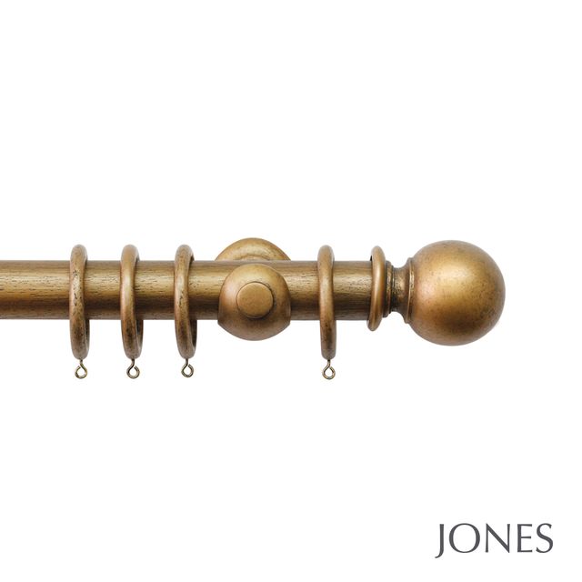 Jones  Handcrafted Hardwick 40mm Antique Gold Pole Set - Ball Finials