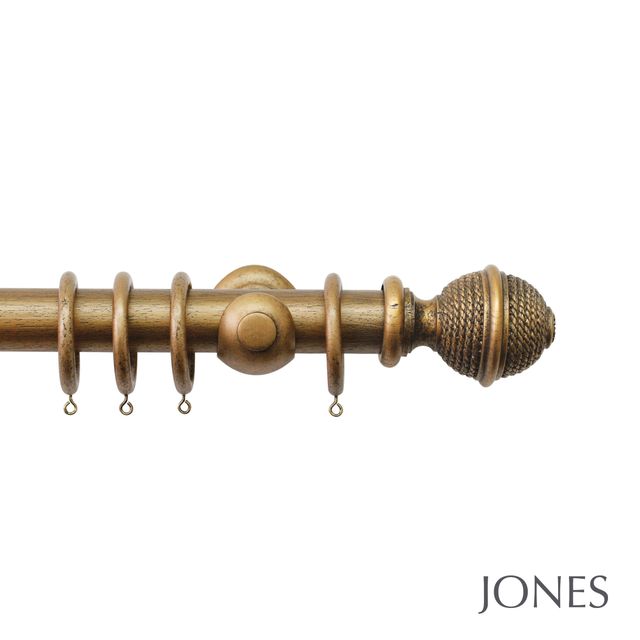 Jones  Handcrafted Hardwick 40mm Antique Gold Pole Set - Woven Rope Finials