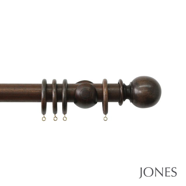 Jones  Handcrafted Hardwick 40mm Oak Pole Set - Ball Finials