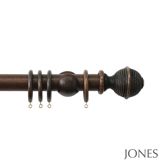 Jones  Handcrafted Hardwick 40mm Oak Pole Set - Woven Rope Finials