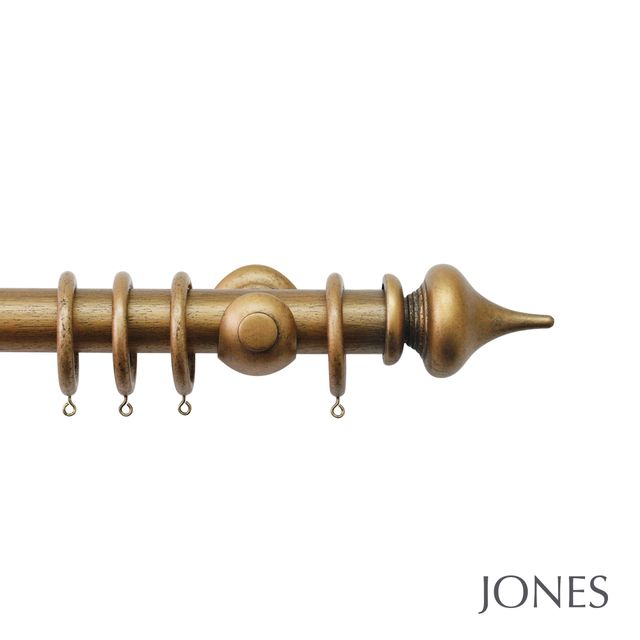 Jones  Handcrafted Hardwick 40mm Antique Gold Pole Set With Extension Brackets & Minaret Finials