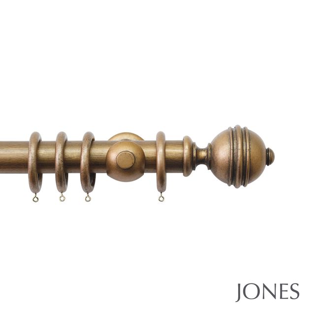 Jones  Handcrafted Florentine 50mm Antique Gold Pole Set With Ribbed Ball Finials