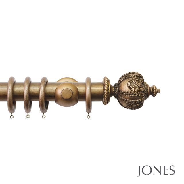 Jones  Handcrafted Florentine 50mm Antique Gold Pole Set With Rope Finials