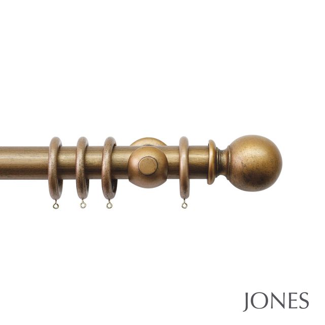 Jones  Handcrafted Florentine 50mm Antique Gold Pole Set With Ball Finials