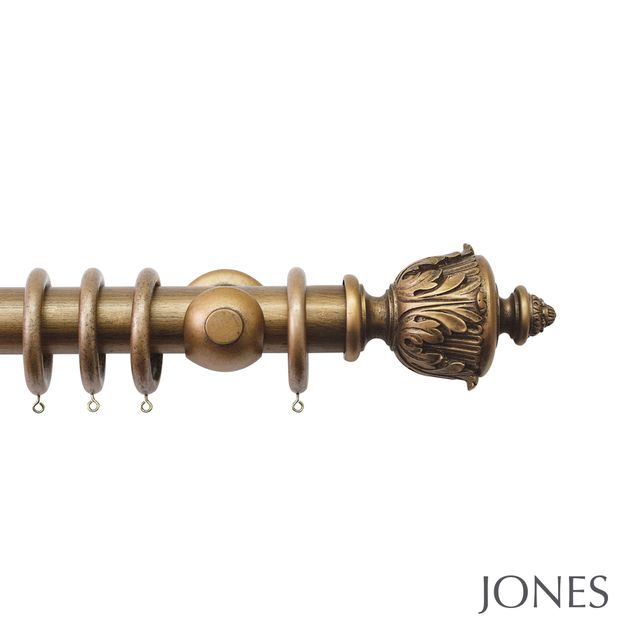 Jones  Handcrafted Florentine 50mm Antique Gold Pole Set With Acanthus Finials