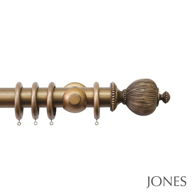 Jones  Handcrafted Florentine 50mm Antique Gold Pole Set With Pleated Finials