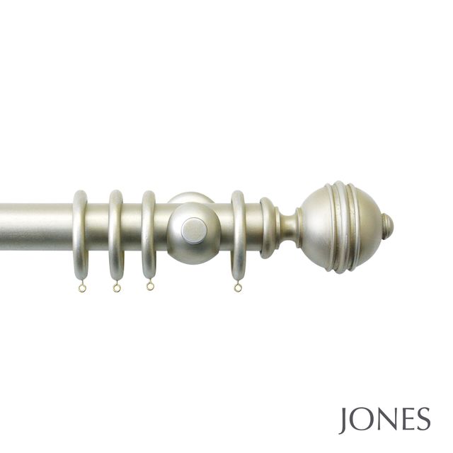 Jones  Handcrafted Florentine 50mm Champagne Silver Pole Set With Ribbed Ball Finials