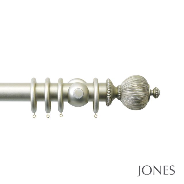 Jones  Handcrafted Florentine 50mm Champagne Silver Pole Set With Pleated Finials