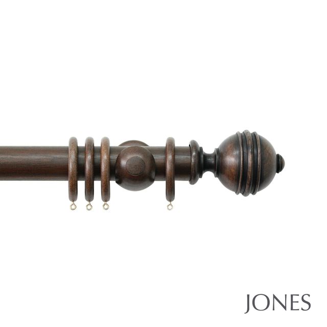 Jones  Handcrafted Florentine 50mm Oak Pole Set With Ribbed Ball Finials