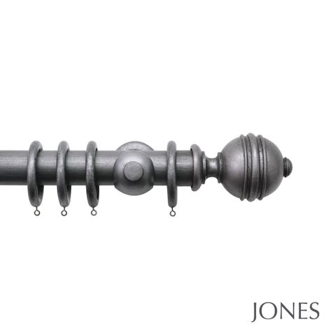 Handcrafted Florentine 50mm Pewter Pole Set With Ribbed Ball Finials