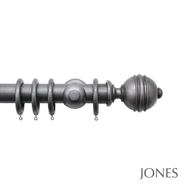 Jones  Handcrafted Florentine 50mm Pewter Pole Set With Ribbed Ball Finials