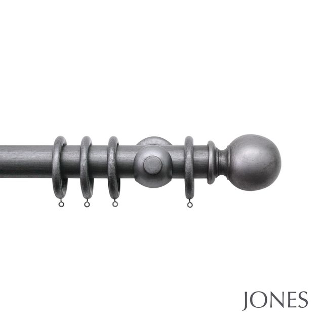 Jones  Handcrafted Florentine 50mm Pewter Pole Set With Ball Finials