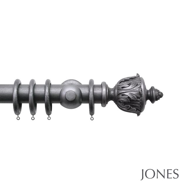 Jones  Handcrafted Florentine 50mm Pewter Pole Set With Acanthus Finials