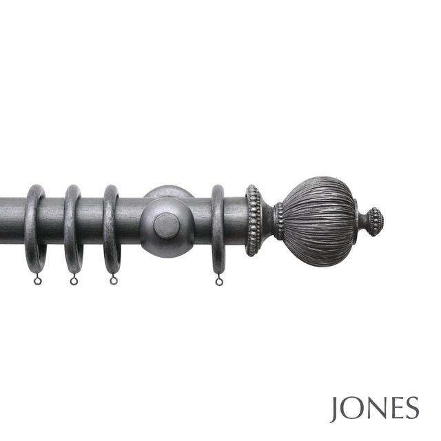 Jones  Handcrafted Florentine 50mm Pewter Pole Set With Pleated Finials