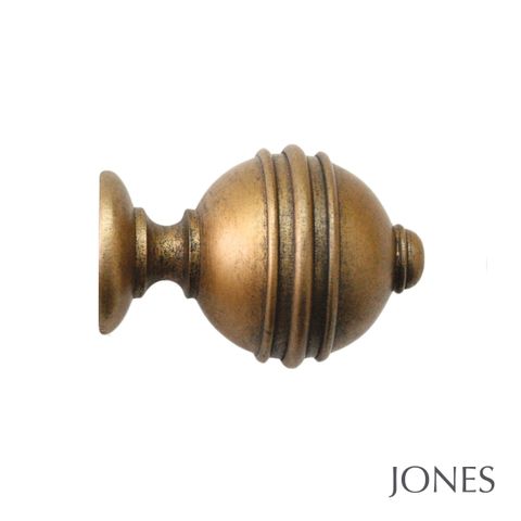 Jones  Handcrafted Florentine 50mm Antique Gold Pole Set With Extended Brackets & Ribbed Ball Finials