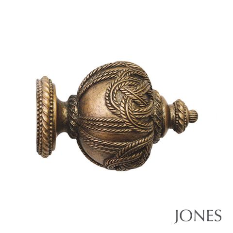Jones  Handcrafted Florentine 50mm Antique Gold Pole Set With Extended Brackets & Rope Finials