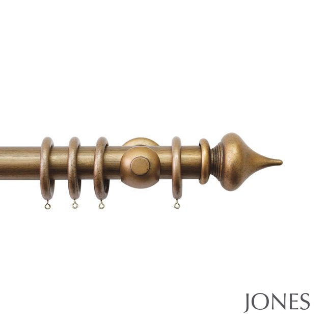 Jones  Handcrafted Florentine 50mm Antique Gold Pole Set With Extended Brackets & Minaret Finials