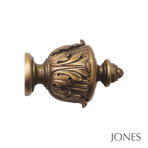 Jones  Handcrafted Florentine 50mm Antique Gold Pole Set With Extended Brackets & Acanthus Finials