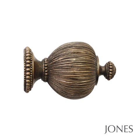 Jones  Handcrafted Florentine 50mm Antique Gold Pole Set With Extended Brackets & Pleated Finials