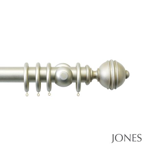 Handcrafted Florentine 50mm Champagne Silver Pole Set With Extended Brackets & Ribbed Ball Finials