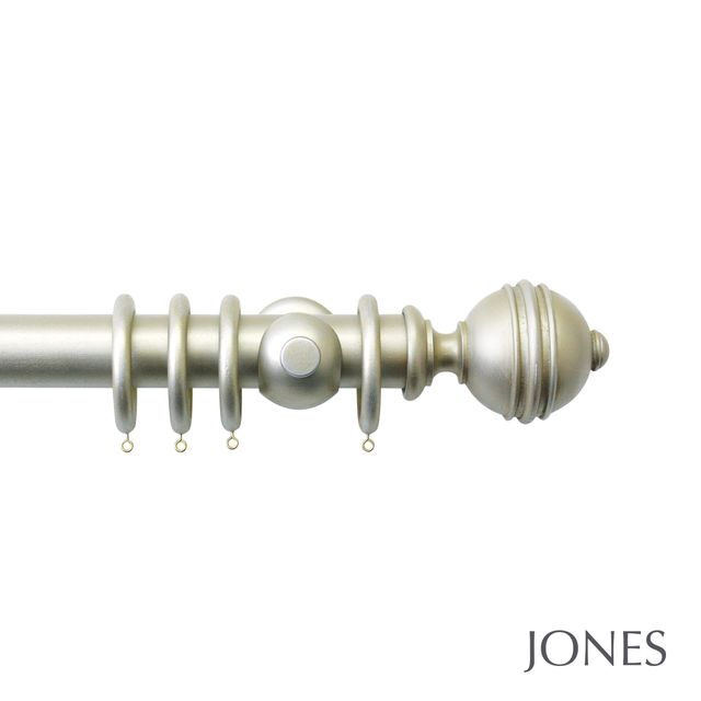 Jones  Handcrafted Florentine 50mm Champagne Silver Pole Set With Extended Brackets & Ribbed Ball Finials