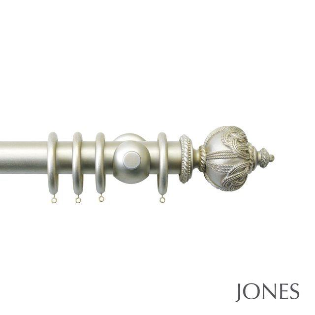 Jones  Handcrafted Florentine 50mm Champagne Silver Pole Set With Extended Brackets & Rope Finials