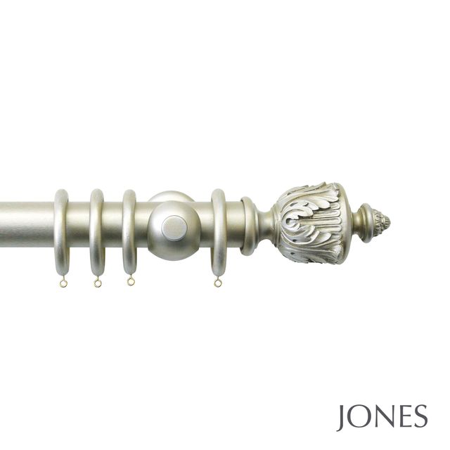 Jones  Handcrafted Florentine 50mm Champagne Silver Pole Set With Extended Brackets & Acanthus Finials