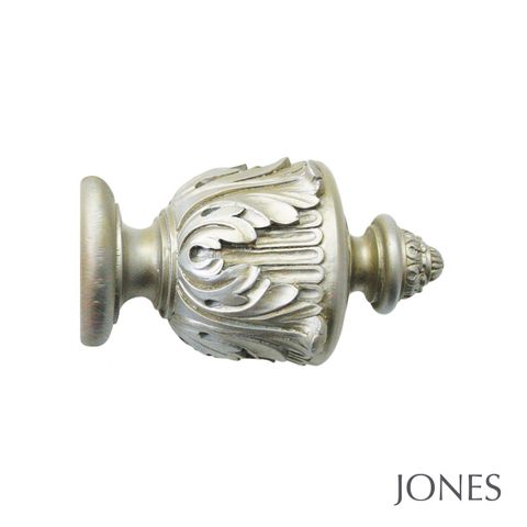Jones  Handcrafted Florentine 50mm Champagne Silver Pole Set With Extended Brackets & Acanthus Finials