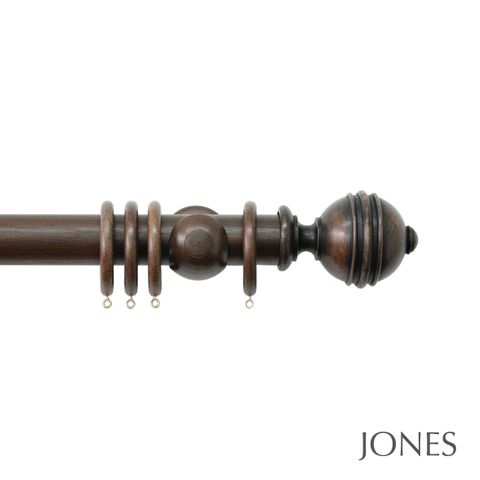 Handcrafted Florentine 50mm Oak Pole Set With Extended Brackets & Ribbed Ball Finials