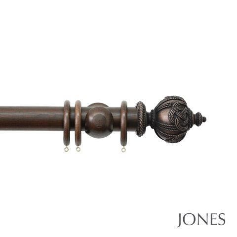 Handcrafted Florentine 50mm Oak Pole Set With Extended Brackets & Rope Finials