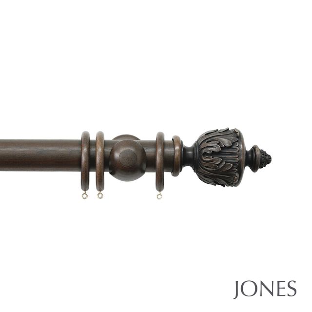 Handcrafted Florentine 50mm Oak Pole Set With Extended Brackets & Acanthus Finials