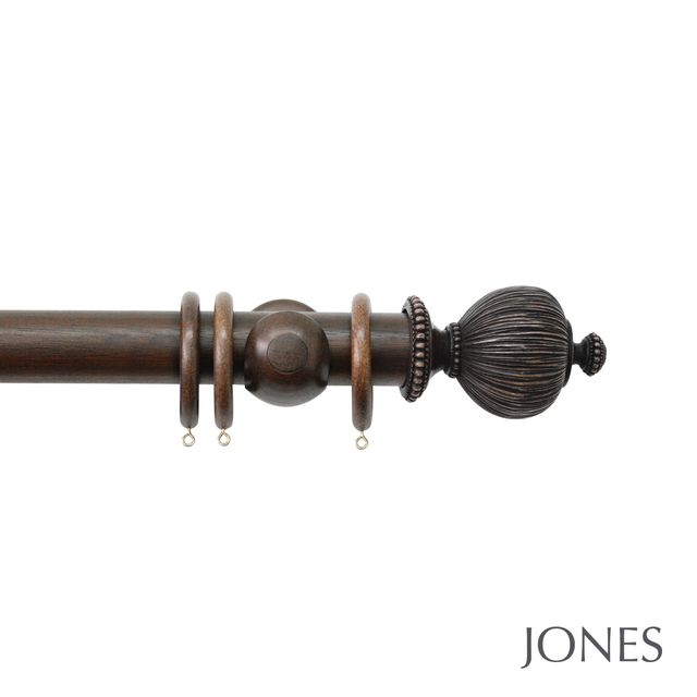Jones  Handcrafted Florentine 50mm Oak Pole Set With Extended Brackets & Pleated Finials