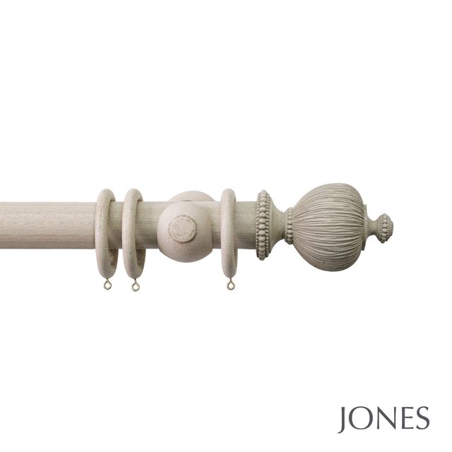 Jones  Handcrafted Florentine 50mm Putty Pole Set With Extended Brackets & Pleated Finials