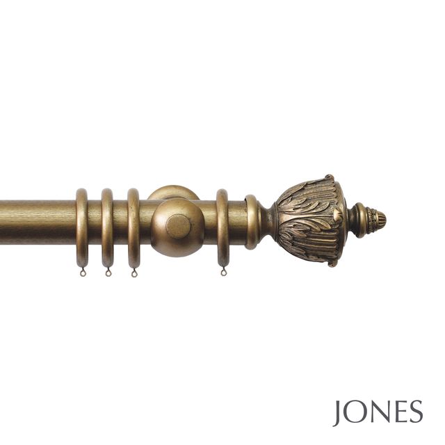 Jones  Handcrafted Grande 63mm Pole Set Antique Gold With Acanthus Finials