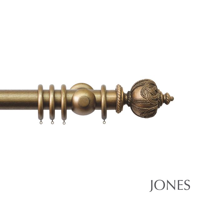 Jones  Handcrafted Grande 63mm Pole Set Antique Gold With Rope Finials