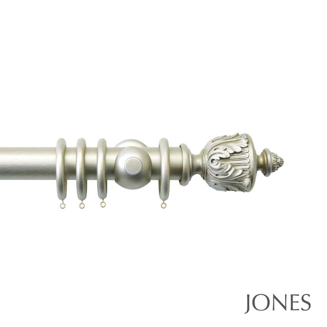 Handcrafted Grande 63mm Pole Set Champagne Silver With Acanthus Finials
