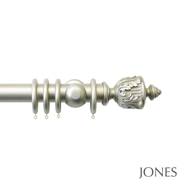 Jones  Handcrafted Grande 63mm Pole Set Champagne Silver With Acanthus Finials