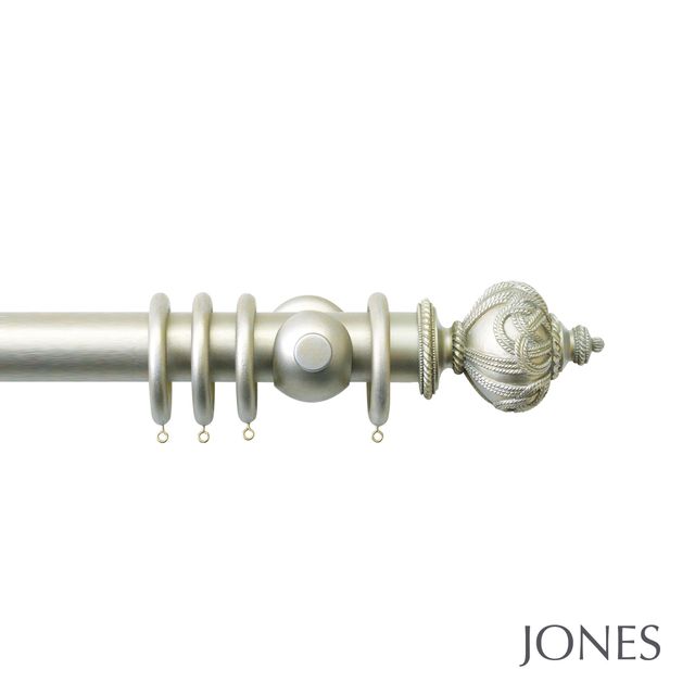 Jones  Handcrafted Grande 63mm Pole Set Champagne Silver With Rope Finials