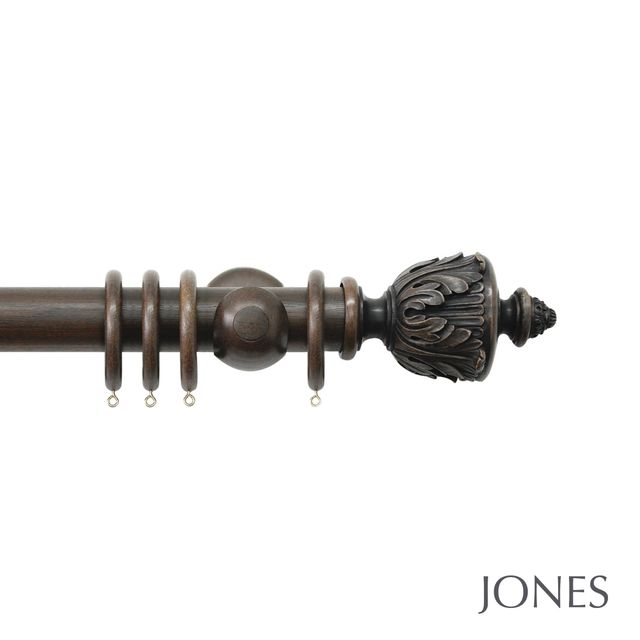 Jones  Handcrafted Grande 63mm Pole Set Oak With Acanthus Finials