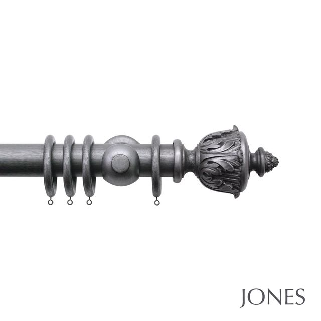 Jones  Handcrafted Grande 63mm Pole Set Pewter With Acanthus Finials