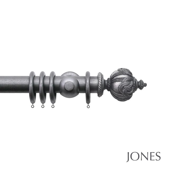 Jones  Handcrafted Grande 63mm Pole Set Pewter With Rope Finials