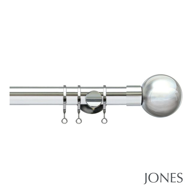 Jones  Lunar 28mm Chrome Pole Set with Metal Sphere Finials - Passover Brackets & Rings