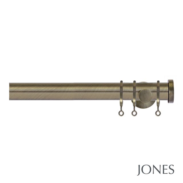 Jones  Lunar 28mm Burnished Brass Pole set with End Stoppers - Extension Brackets